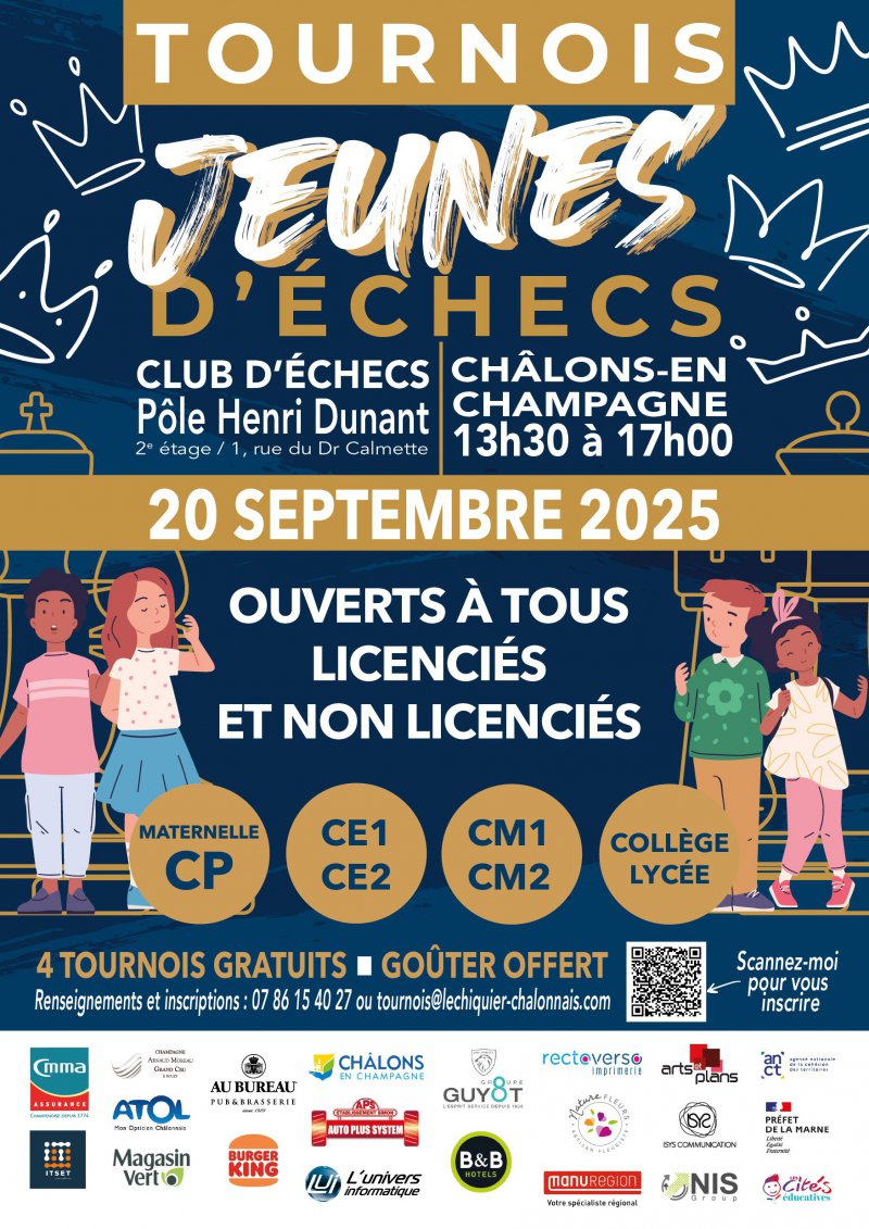 Tournoi Jeunes Châlons Échiquier Châlonnais - CMMA Assurance partenaire